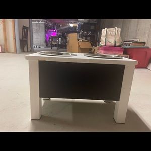 Custom made wood pet feeder. Personalized with the name “Madison.”